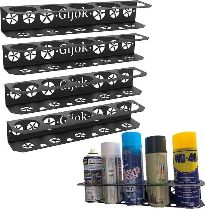 4 Pack Five Cans Wall-Mounted Steel Aerosol Spray Can Holder, Black | Steel Wall Mount Storage Organizer, For Garage and Workspace by Gijok