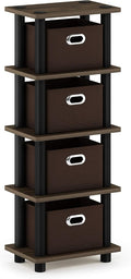 Furinno Turn-N-Tube Toolless 4-Tier Storage Shelves, Columbia Walnut | Narrow Open Frame Book Shelf with Storage Bins, for Organization, for Living Room, Garage, Home Office by Furinno-FitsYourSpaceFitsYourBudget