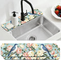 2 Pcs Kitchen Sink Splash Guard Faucet Mat Bluebird Faucet Mat for Sinks Peony Pattern Absorbing Drying Mats for Kitchen Bathroom, 23.6x5.5inch by CONCHLERY%E6%97%97%E8%88%B0%E5%BA%97