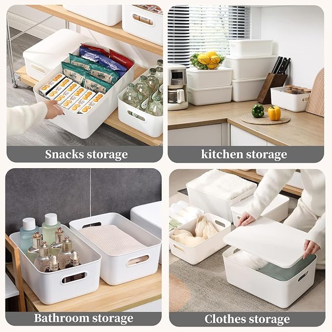 Set Of 6 Plastic Storage Bins,10×7×6 inch Versatile Kitchen Pantry Organization and Storage,for Plastic Storage Container Under Bed,Under Sink Bathroom Organizer (White, 6XS) - Image 5