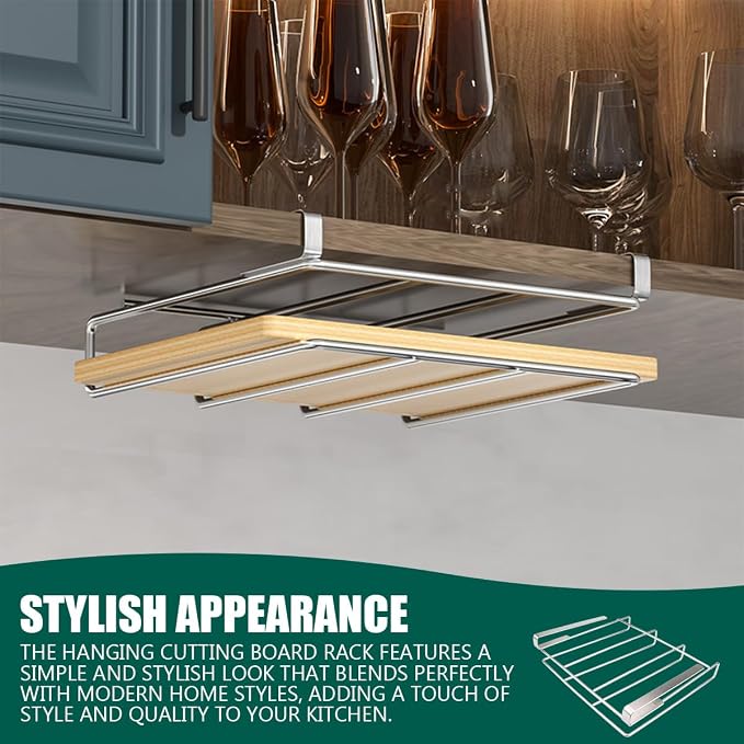 DOERDO Stainless Steel Hanging Chopping Board Rack Kitchen Organizer Metal Stand, Cutting Board Rack, Sliver, 10.4x9.8Inch - Image 7