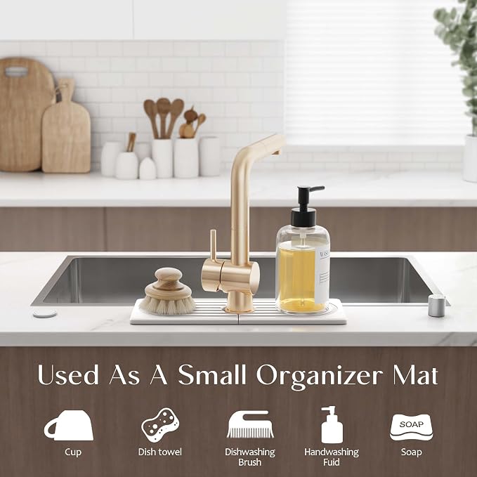 Diatomite Kitchen Faucet Mat - 14Inch Water Absorbing Stone Tray for Sink, Stone Fast-Drying Faucet Mat for Kitchen Counter Sink Accessories (Light Grey, 14'' x 3.9'') - Image 5