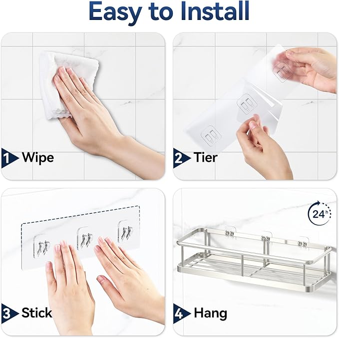 Shower Caddy Adhesive, Rustproof Shower Organizer with Soap Holder, Large Capacity Shower Shelves for Inside Shower, No Drilling Bathroom Organizers and Storage for Home Decor（3 Pack Silver） - Image 7