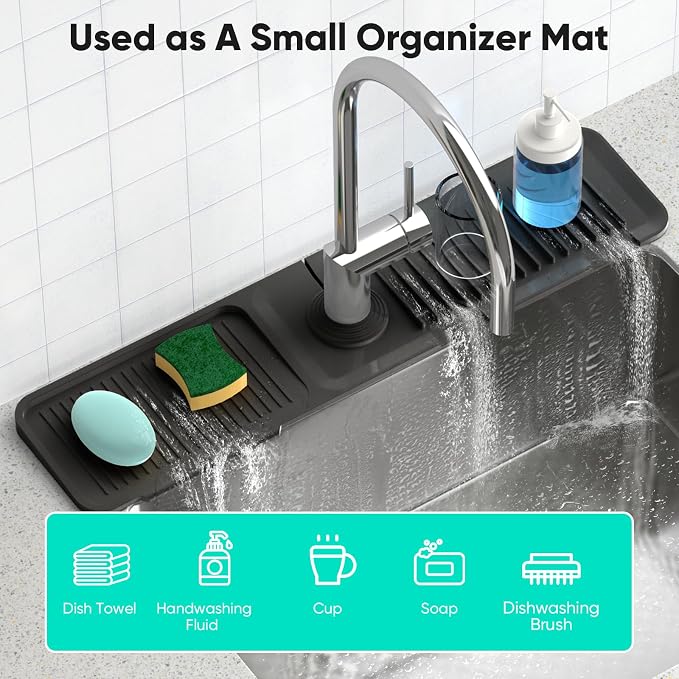24 Inch Longer Faucet Mat for Kitchen Sink, 5° Slope Fast Self-draining, Kitchen Sink Splash Guard Silicone Sink Faucet Mat Splash Guard Kitchen Sink Area Tidy Splash Faucet Guard Draining Mat - Image 6