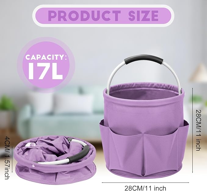Cleaning Caddy for Cleaning Supplies,17L Cleaning Supply Caddy with Handle Foldable Cleaning Supplies Organizer Bucket Cleaning Products Organizers for Home, Garden (Purple) - Image 3