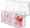 Plastic Food Storage 2 Pack Clear Container Bin with Handles for Organizing Kitchen, Pantry, Refrigerator, Freezer, Pantry, Cabinet, Closet, Bathroom. 16”x4”x5” by primebox