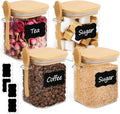 ComSaf Glass Container with Spoon & Lid 0.8 Qt, 4 Pack Glass jar with spoon | Coffee and Sugar Container Set, Coffee Bar, Salt Jar, Bamboo Lid with Silicone Seal, 27oz Canister, Spice,Seasoning, BPA Free by ComSaf