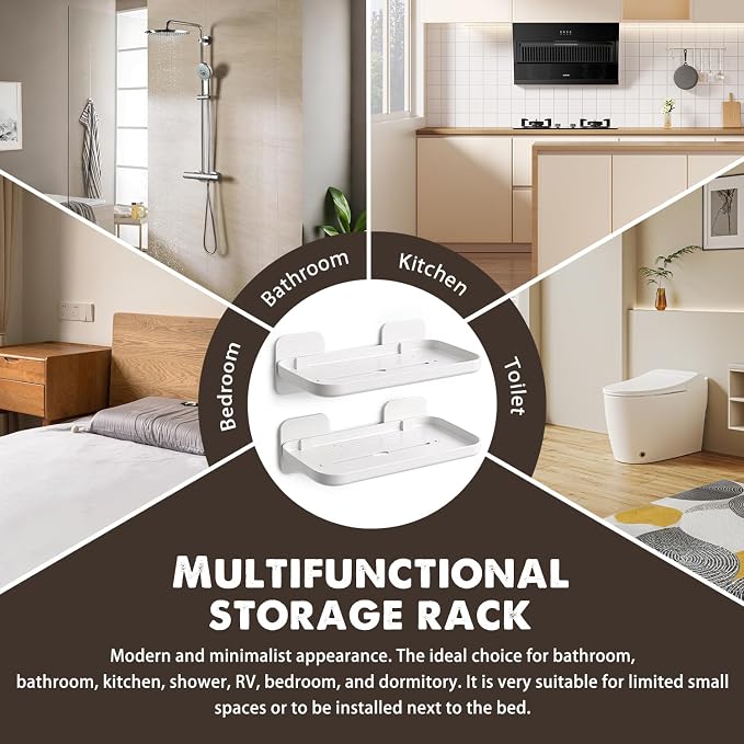FAYYGYH 2 Pack Adhesive Floating Shelves, No Drill Small Floating Shelf | Wall Storage Damage-Free Wall Mounted Organizer for Bathroom, Kitchen, Bedroom & Office (White) - Image 8