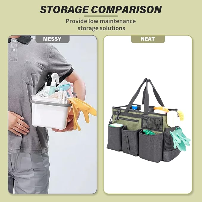 IBVIVIC Wearable Cleaning Caddy Bag for Cleaning Supplies, Green | Cleaning Organizer Tote Bag with Handle & Shoulder Straps Kitchen Cleaning Supplies Storage Bag for Cleaners & Housekeepers - Image 3