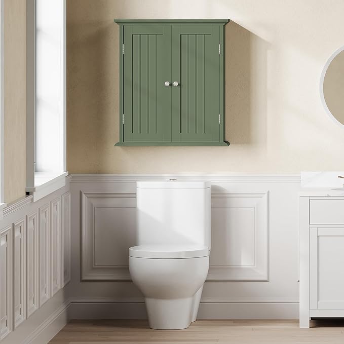 ChooChoo Bathroom Wall Cabinet with 2 Doors, Over The Toilet | 8.8"D x 21.1"W x 24"H, Medicine Cabinet, Adjustable Shelves, Cupboard, Green - Image 2
