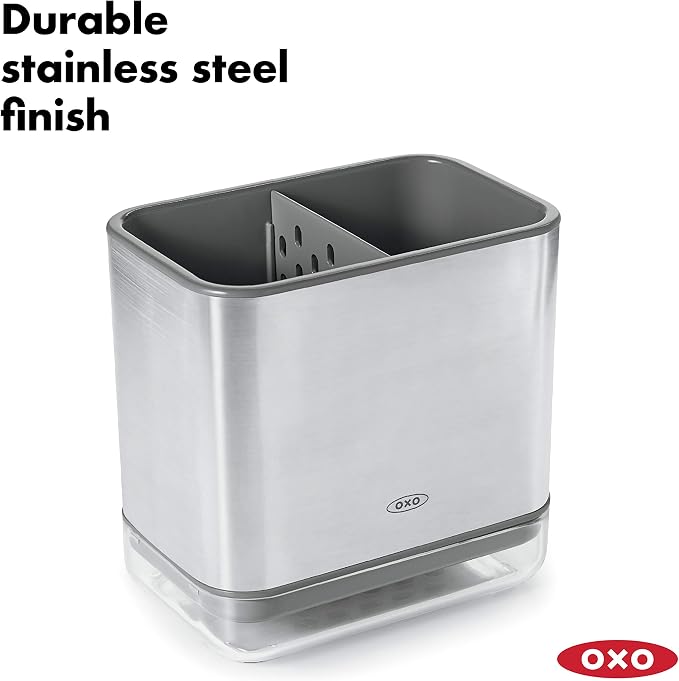 OXO Good Grips Stainless Steel Sink Organizer Caddy & Sponge Holder | Holds Sponge, Soap, And Scrubbers, Rust-Resistant Steel, Drains Easily, Kitchen Sink Caddy, Countertop Organizer - Image 6