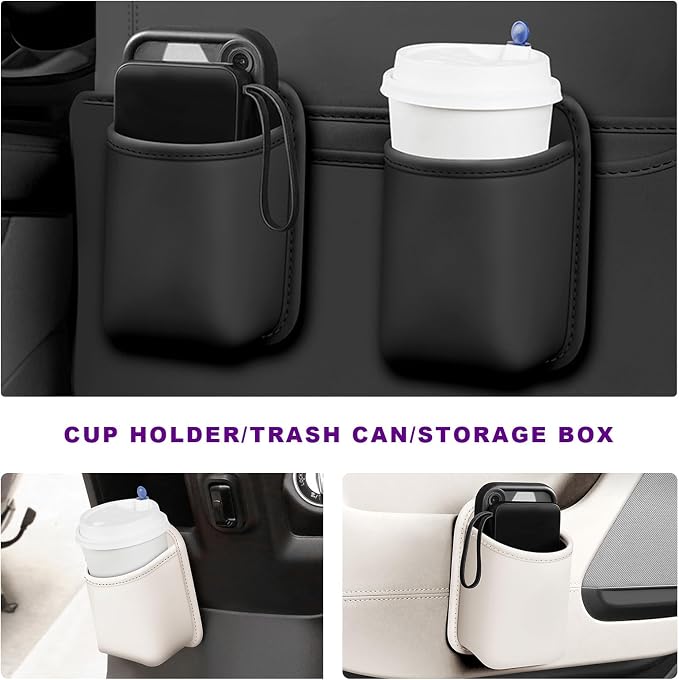 2 PCS Large Car Door Cup Holders, Clip On Beverage Drink Holder Vehicle Door Storage Organizer, Scratch-Resistant Leather Water Bottle Hanging Holder for SUV Sedan Truck (Black+White) - Image 6