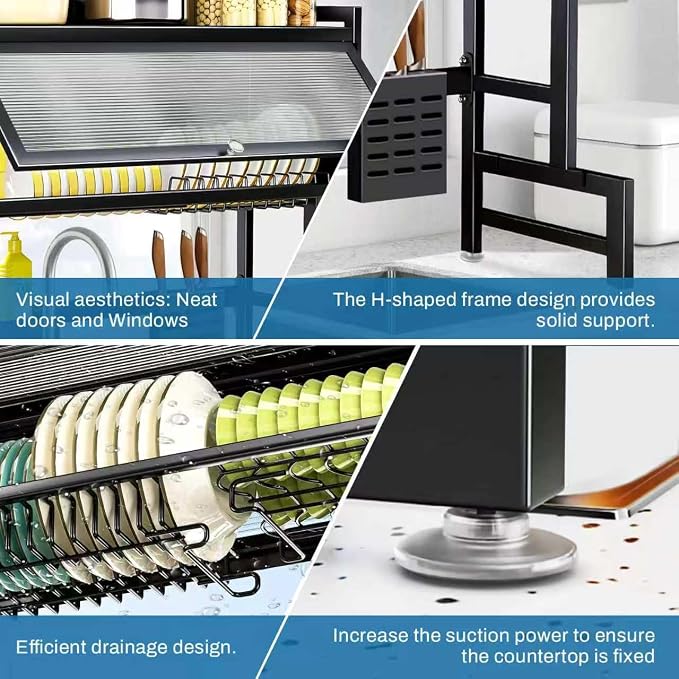 Over the Sink Dish Drying Rack – 3 Tier with Cover, Space-Saving Dish Drainer Organizer for Dishes, Glasses, Bowls & Cutlery, Tidy Kitchen Counter Storage Solution - Image 6