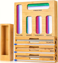 LDQ 9-in-1 Shatterproof Square Bamboo Storage Box - Aluminum Foil Dispensr with Cutter, Reusable Quarter Multi-Functional Sealed Bag Organizer for Kitchen Drawers, Walls, and Cabinetse by Unknown
