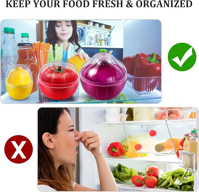 Vegetable and Fruit Storage Containers for Fridge, 3 Pieces BPA Free Reusable Food Saver - Tomato, Lemon, Onion Keeper Holder - Refrigerator Vegetable Crisper for Keeping Food Fresh Longer - Image 5