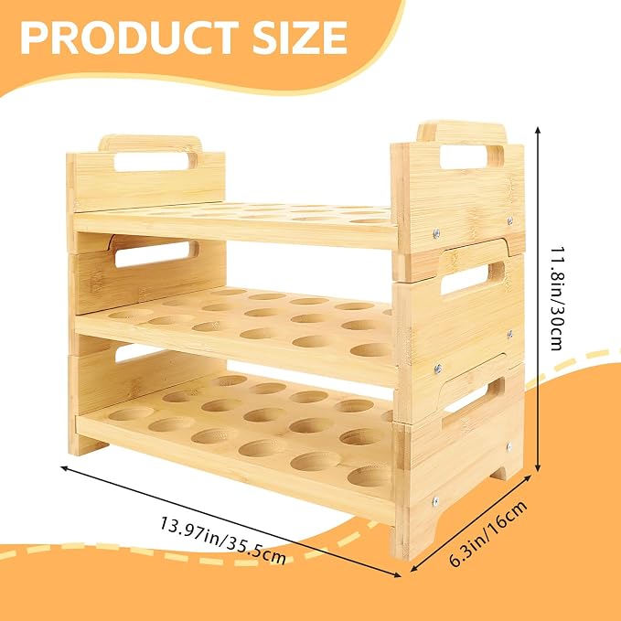 3-Tier Wooden Egg Holder Countertop, Farmhouse Stackable Wood Egg Organizer Stand, Divided Wood Counter Storage Rack for Duck Turkey Produce (Total 54 Slot) - Image 2