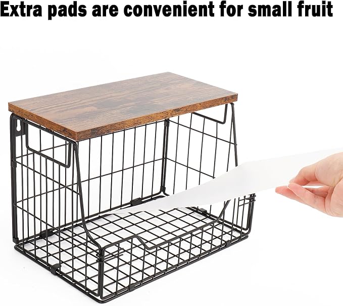 Livabber Fruit Basket for Kitchen, Metal Fruit Vegetable Storage Bin with 2 Banana Hangers, Countertop Wire Basket Organizer for Snack Potato Onion, Screw Mounted or Stand (Black, 2 Pack) - Image 7