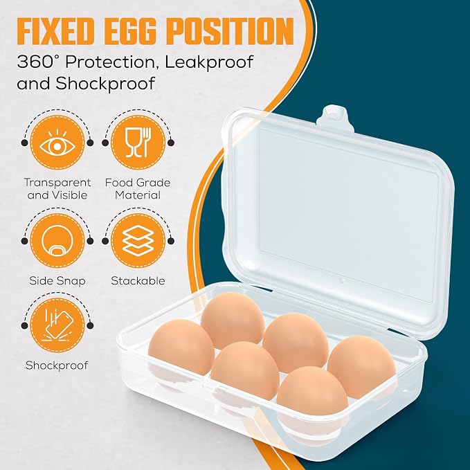 ZPU Egg Holder Camping, 2Pcs 6 Grid Egg Container, Plastic Egg Carrier for Camping Picnic Travel Outdoor Refrigerator Kitchen, Protective Egg Storage Case, Silver Grey - Image 3