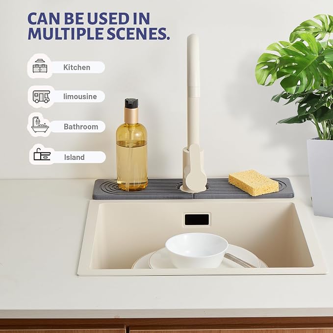20in Fast Drying Stone Faucet Mat for Kitchen Sink splash guard Diatomite | Sink Splash Guard Water Absorbing Stone Tray for Sink, Counter Protector Matt for Kitchen & Bathroom - Image 6