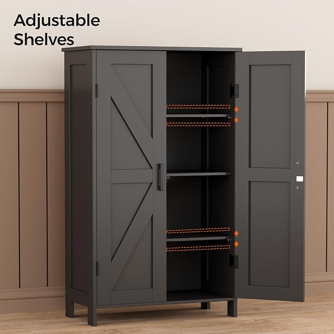 Homleke 43.3" H Farmhouse Bathroom Storage Cabinet with Adjustable Shelves | Freestanding Storage Cabinet with Barn Doors for Bathroom, Kitchen, Living Room, Dining Room & Entryway, Black - Image 5