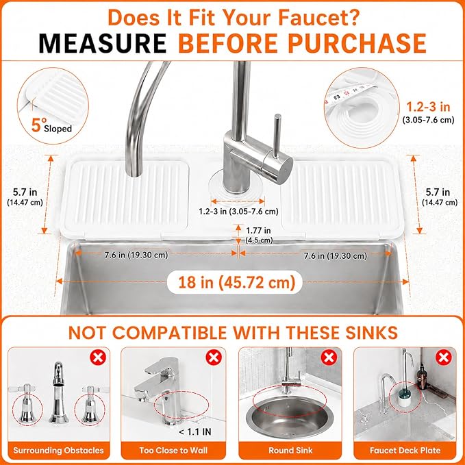 18 Inch Silicone Faucet Mat for Kitchen Sink Splash Guard, W/Sink Baffle | BPA-free silicone, Heat-resistant, non-slip, and built to withstand daily kitchen use, dishwasher safe and simple to rinse - Image 2