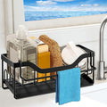 Sponge Holder for Kitchen Sink - Sink Caddy Organizer with Auto Drain Tray, Detachable Towel Rack, Stainless Steel Kitchen Counter Organizer Rack, Black by SWILLE