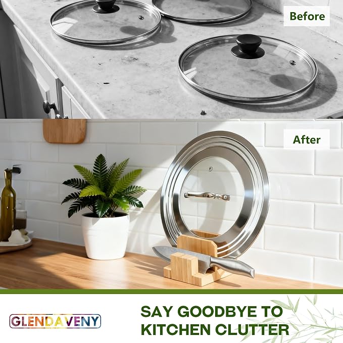 Bamboo Pot Lid Holder, Cutting Board Organizer Holder, Dish Plate Pot Lids Organizer Rack for Cabinet and Countertop - Image 6