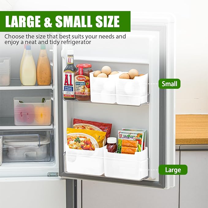 3 Pack Refrigerator Organizer Box, Plastic Refrigerator Side Door Storage Containers, Space-Saving Organizer Bins for Fridge, Refrige Drawers for Fruit and Vegetable (White, S×3) - Image 5