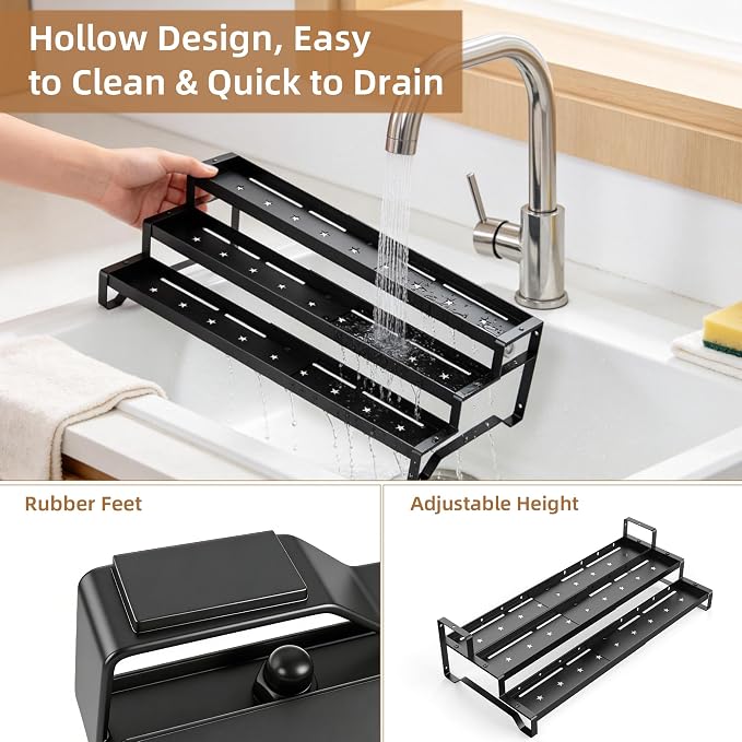 Expandable Spice Rack Organizer for Cabinet 3 Tier Spicy Shelf Black 1Pack | Adjustable Length 13"-21", Easy to See Labels, Sturdy Metal, Slip-Resistant Guardrails for Jars, Cabinet & Countertop Storage - Image 8