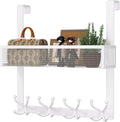 Consumest Over The Door Hooks Organizer - 2 Tier Over Door Hanger with 16 Hooks & 2 Baskets for Hanging Coat, Clothing, Towel, Back Storage for Bathroom, Closet, College Dorm, White by Consumest