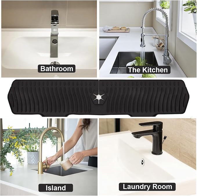 Kitchen Sink Splash Guard 29.7 X 5.7 In, Large Size Kitchen Sink Splash Guard, Silicone Sink Faucet Drying Mat, Faucet Mat Splash Catcher, Multipurpose For Kitchen Sink, Bathroom (Black) - Image 5