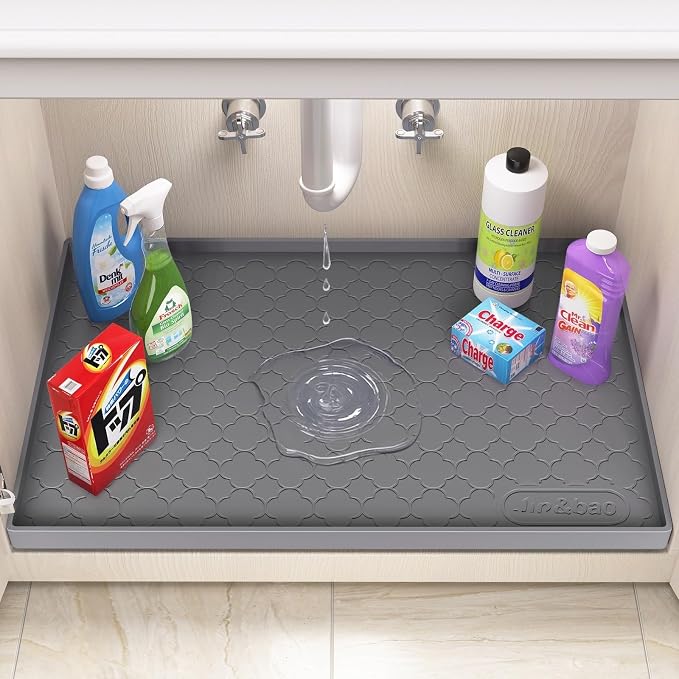 Jin&Bao Under Sink Mat 22" x 19" Waterproof Silicone Cabinet Kitchen Liner | Silicone kitchen cabinet protector, bathroom shelf liner, raised edge traps leaks, anti-slip, easy to clean & dishwasher safe - Image 3