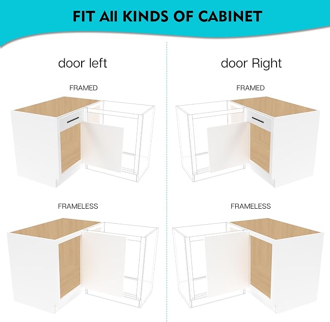Blind Corner Cabinet Pull Out 2 Tier, Left & Right Blind Corner Cabinet Organizer for 20" W, Cabinet Pull Out 4 Shelves, Chrome, Slide Out Drawers for Kitchen or Bathroom Cabinets - Image 3