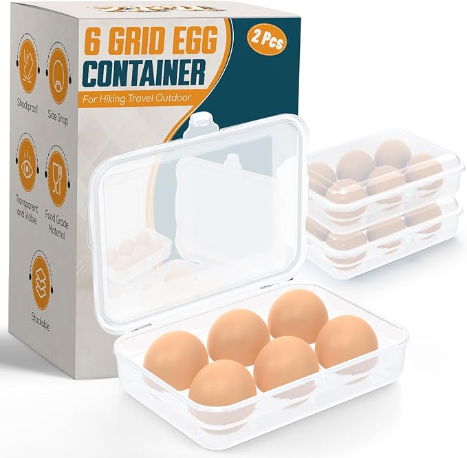 ZPU Egg Holder Camping, 2Pcs 6 Grid Egg Container, Plastic Egg Carrier for Camping Picnic Travel Outdoor Refrigerator Kitchen, Protective Egg Storage Case, Clear White by ZPU