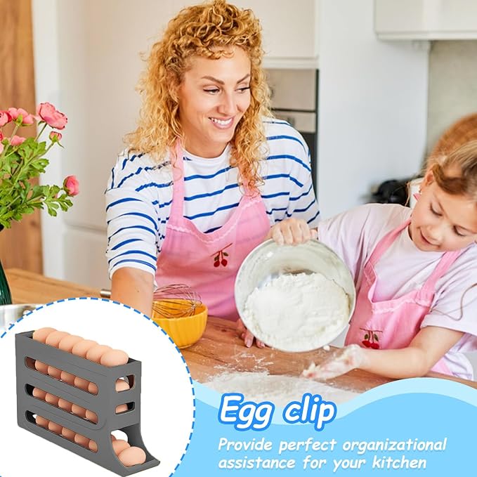 Egg Holder for Fridge, 4 Tiers Dispenser, 30 Egg Container Refrigerator, Large Capacity Organizer Automatic Fridge Rolling Egg Container for Pantry Countertop (Grey) - Image 7