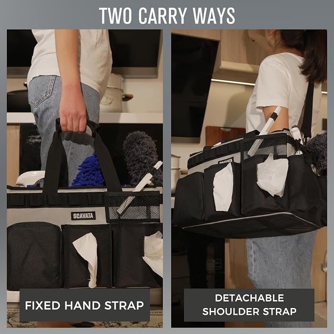 SCAVATA Wearable Cleaning Caddy Bag, Cleaning Caddy Supplies Organizer with Handle & Shoulder Straps for Housekeepers, Under Sink & Car Cleaning Tool Organizers with 4 Foldable Divider (Grey) - Image 6