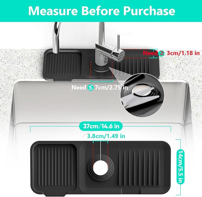 14.6'' Faucet Mat for Kitchen Sink [5°Slope Fast Self-draining] Kitchen Sink Splash Guard Silicone Kitchen Sink Faucet Mat Splash Guard for Kitchen Sink Area Tidy Splash Faucet Guard Draining Mat - Image 3