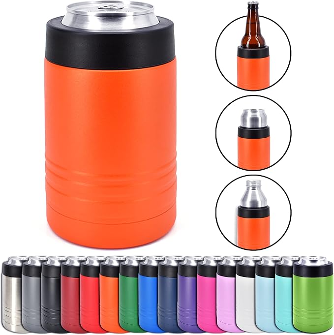 Clear Water Home Goods 4-in-1 12 oz Can Cooler Orange | Double Wall Vacuum Insulated 18/8 Stainless Steel, Fits 12 oz Cans & Bottles and 16 oz Cans, Powder Coated Finish by ClearWaterHomeGoods