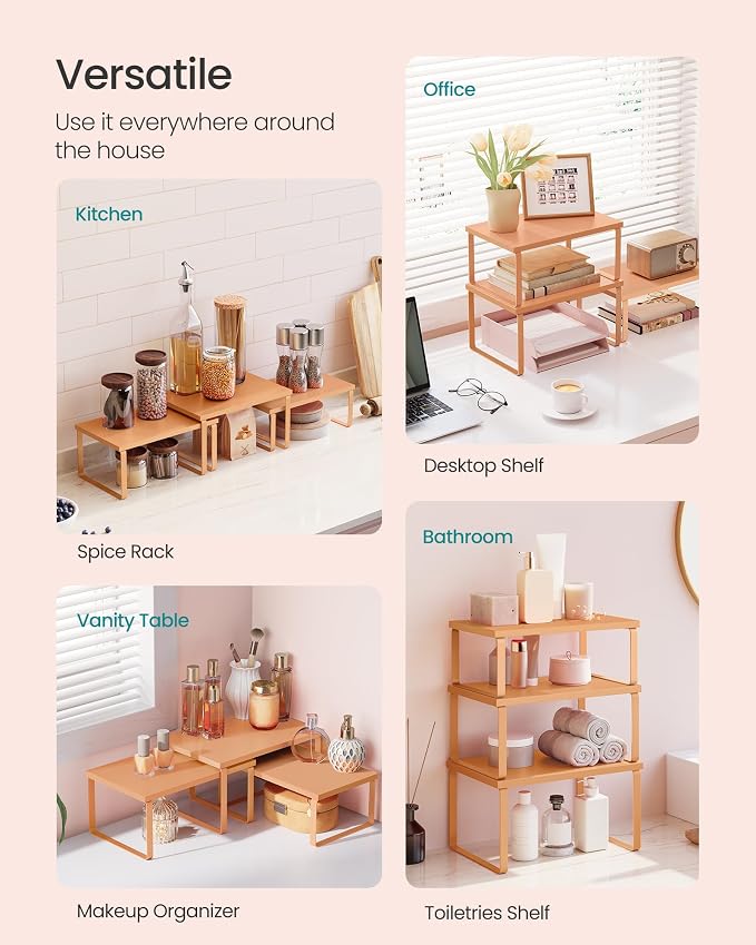 SONGMICS Cabinet Organizer Shelf, Set of 3 Spice Rack, Kitchen Storage | Kitchen Storage, Spice Rack, Expandable, Apricot, BYSTRO Collection UKCS220Y01 - Image 4