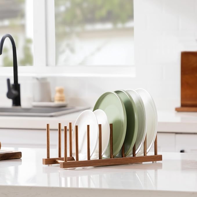 HBlife Acacia Wooden Dish Dying Rack Pot Lid Plate Organizer Holder for Cabinet, Cutting Board Stand Drainer Storage Plate Rack for Dish, Pot Lid, Bowl, Cup, Cutting Board and Books - Image 7