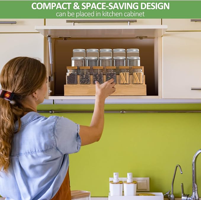 2 Pack Bamboo Spice Rack Organizer for Kitchen Counter, 3 Tier Spice Shelf | 3 Tier Countertop Step Shelf, Seasoning Storage for Kitchen Pantry, Tiered Spice Rack for Jars Bottles (Jars Not Included) - Image 4