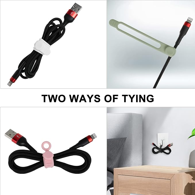 50Pcs Silicone Cable Ties, Cord Organizer Cable Management-Multi | Reusable Cord Ties for Electronics, Office Desk Accessories, Home Travel Essentials, Easy to Use, 4.2 Inch-5 Colors - Image 4