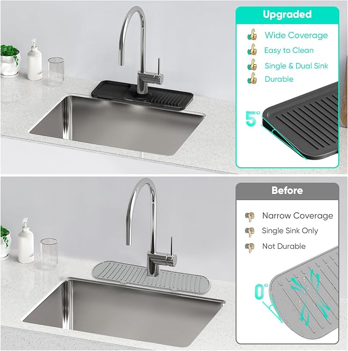 14.6'' Faucet Mat for Kitchen Sink [5°Slope Fast Self-draining] Kitchen Sink Splash Guard Silicone Kitchen Sink Faucet Mat Splash Guard for Kitchen Sink Area Tidy Splash Faucet Guard Draining Mat - Image 7