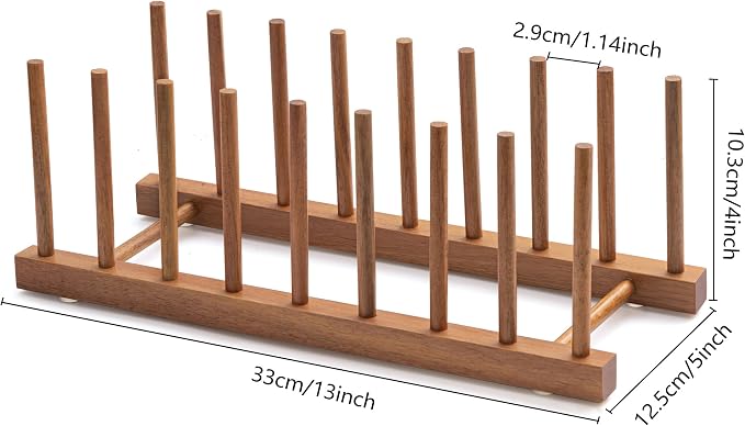 HBlife Acacia Wooden Dish Dying Rack Pot Lid Plate Organizer Holder for Cabinet, Cutting Board Stand Drainer Storage Plate Rack for Dish, Pot Lid, Bowl, Cup, Cutting Board and Books - Image 2