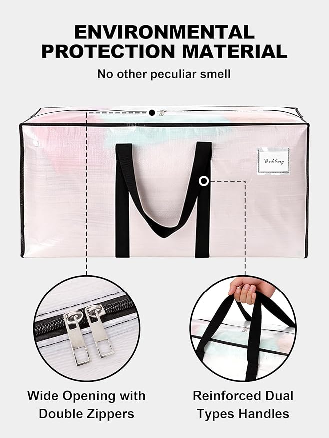 HOMESURE Supports 200lbs Heavy Duty Moving Bags - Strong Zipper & Wrap-Around Handles - Water-Resistant Storage Totes, Durable Alternative to Moving Boxes - 4 Pack - Semi-Transparent - Image 7