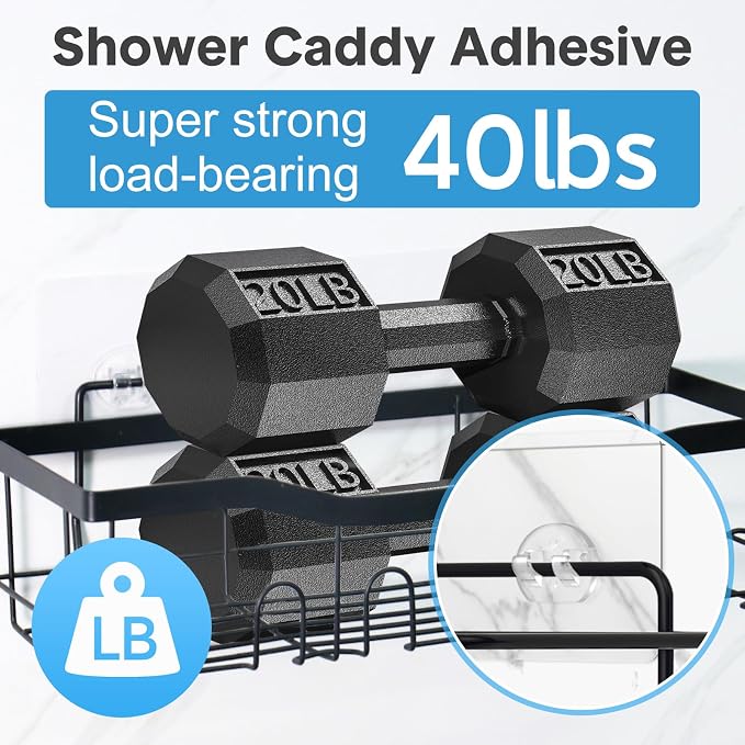 14 Pack Shower Caddy Adhesive Replacement, Strong Adhesive Hooks, Waterproof Shower Adhesive Strips, No Drilling, for Bathroom Storage Shelves and Kitchen Racks - Image 3