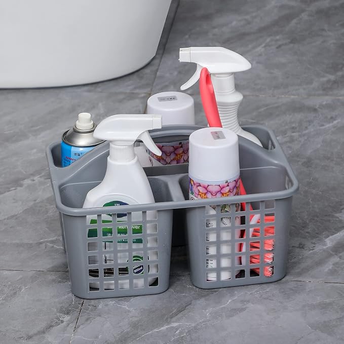 Portable Shower Caddy Basket Plastic Storage Basket with Compartments Grey | Sturdy Large Capacity Cleaning Supplies Organizer Divided Tool Bin for Bathroom Kitchen Bedroom College Dorm Essentials - Image 3