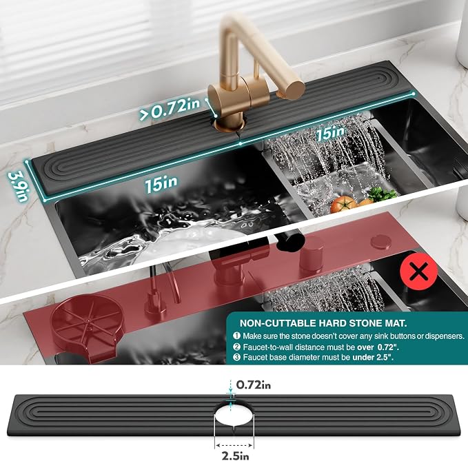 30 inch Kitchen Faucet Absorbent Mat - Diatomaceous Earth Splash Guard for Sink Faucet, Aesthetic Water Absorbing Stone Tray in The Modern Home (30" x 3.9", Dark grey) - Image 4