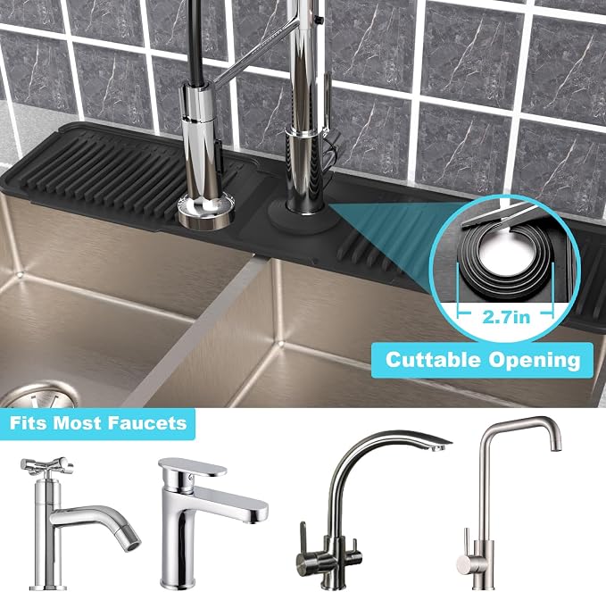Folding faucet mat for kitchen sink-sink splash guard behind faucet-silicone kitchen faucet mat-faucet draining mat of sink accessories with button lock - Image 6