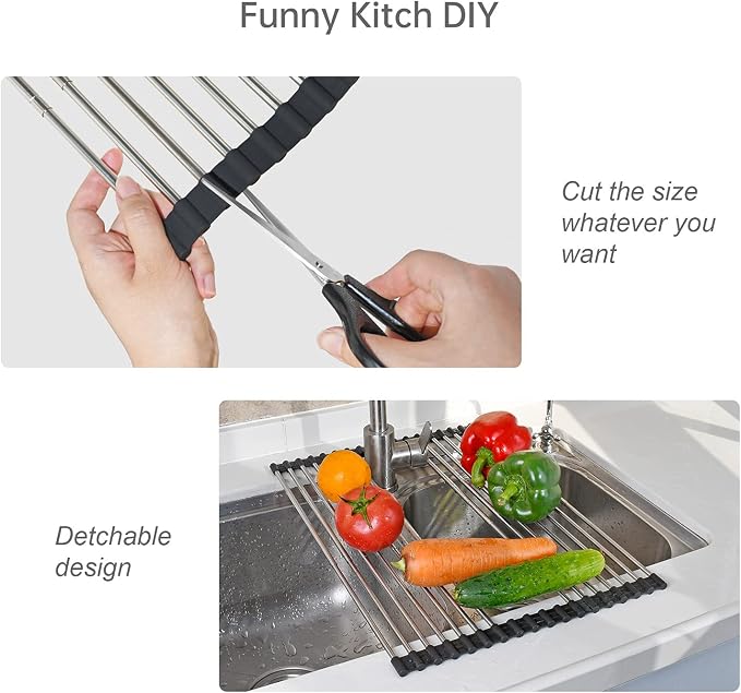 Large Telescopic Drain Rack Roll Up Rack Heat-Resistant Dish Drainer Kitchen Sink Rack Over the Sink Dish Drying Rack Stainless Steel Dish Rack (18 Tube 21.25''x12.79'') - Image 3